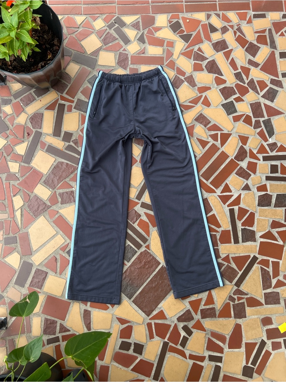Vintage Y2K adidas Gray Sweatpants with Light Blue Side Stripes